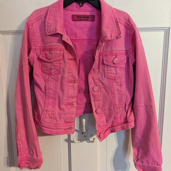 Freestyle Revolution Pink Jean Jacket Barbiecore Cotton/Spandex Girls sz M - Picture 1 of 16